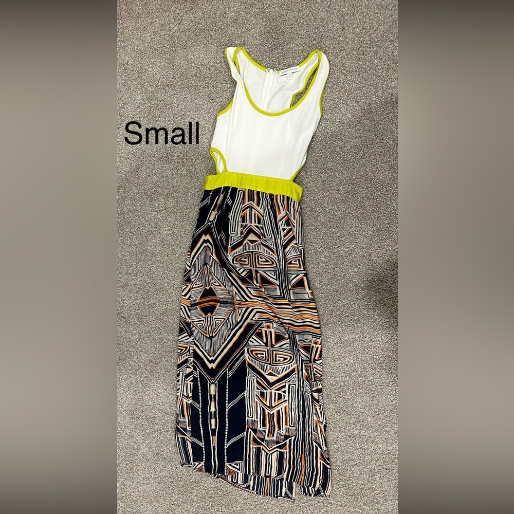 Geometric Print Maxi Dress - Black, Orange, White